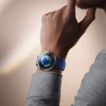 Blue Planet II Atlantic Ocean automatic watch with recycled titanium case and blue fluororubber strap.