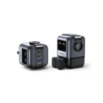 Ugreen Nexode RG 65W USB-C GaN Charger in Grey featuring 3 ports and robot face display.