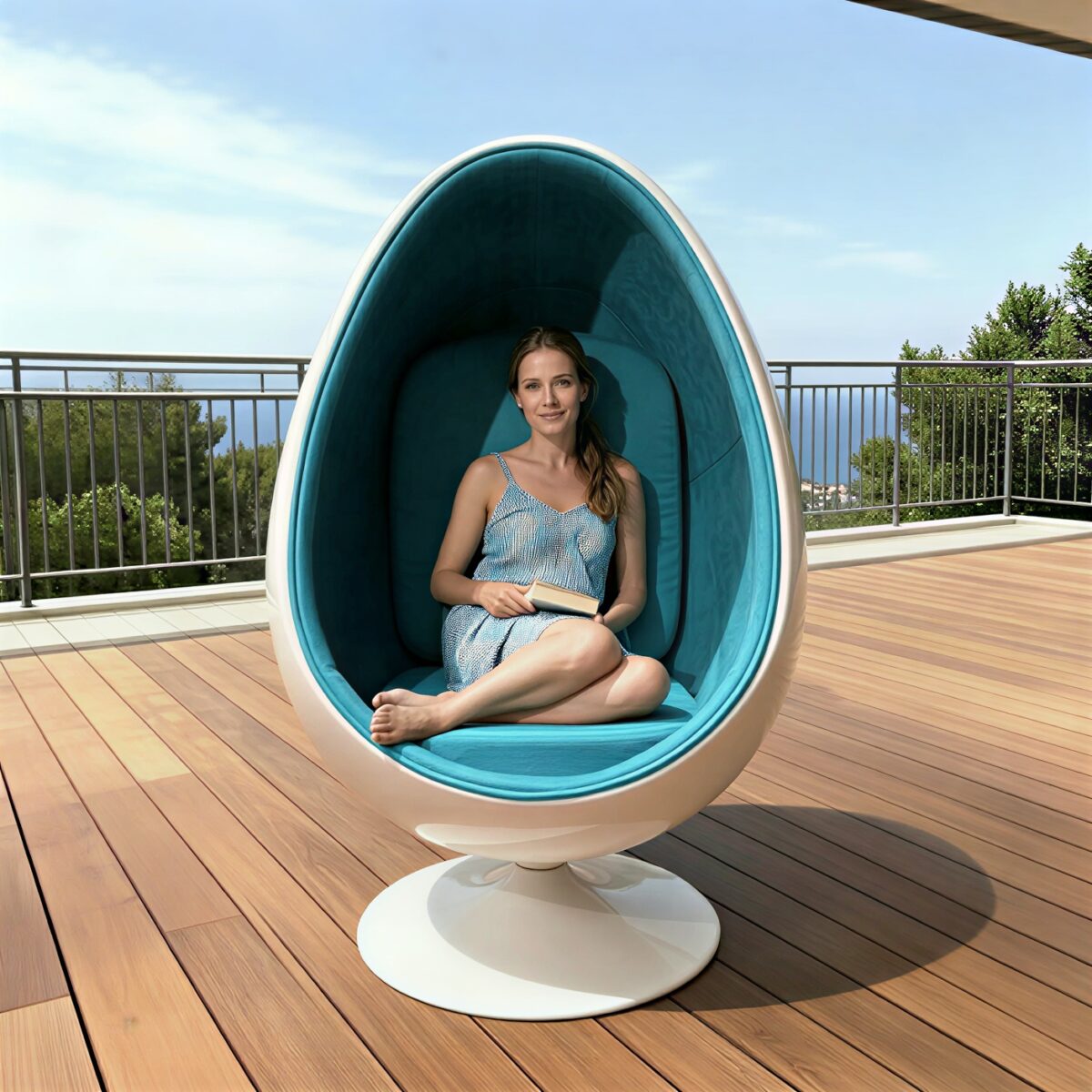 Modern upholstered fiberglass egg chair with tufted back for luxury interiors