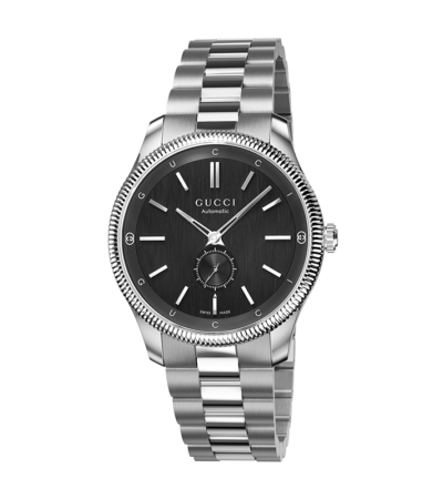 Gucci G-Timeless Slim 40mm Automatic watch with black dial and steel bracelet