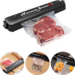 Black automatic vacuum sealer machine for food preservation with sealing bags