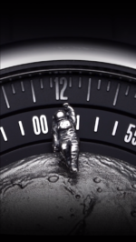 CIGA Design Moon Walker watch featuring a micro-engraved lunar surface dial and a miniature astronaut hand.