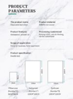 A folded 4-piece disposable bedding set in blue and green packaging