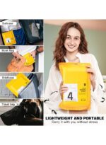 A folded 4-piece disposable bedding set in blue and green packaging