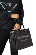 Emporio Armani All-Over Eagle Shopper Bag in Black