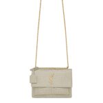 Saint Laurent Sunset Medium Crocodile-Embossed Shoulder Bag – White
