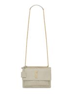 Saint Laurent Sunset Medium Crocodile-Embossed Shoulder Bag – White