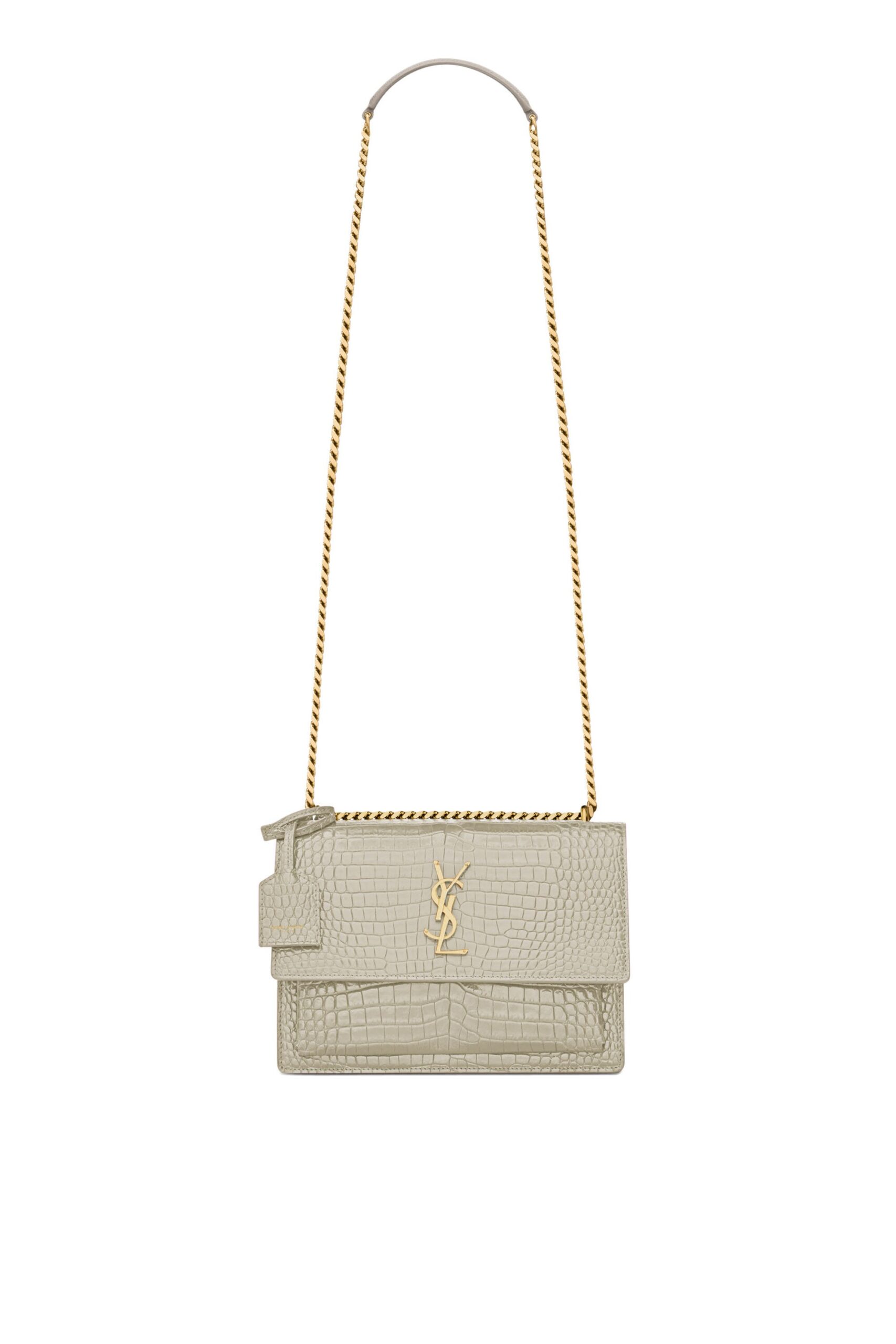 Saint-Laurent-Sunset-Medium-Crocodile-Embossed-Shoulder-Bag-White Saint Laurent Sunset Medium Crocodile-Embossed Shoulder Bag – White