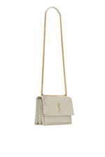 Saint Laurent Sunset Medium Crocodile-Embossed Shoulder Bag – White
