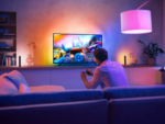 Philips Hue Play Gradient Lightstrip mounted on the back of a 75-inch television
