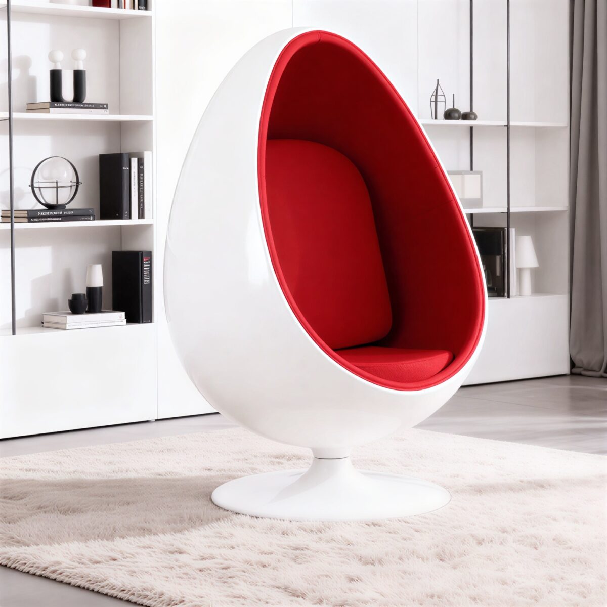 Modern upholstered fiberglass egg chair with tufted back for luxury interiors
