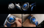 Blue Planet II Atlantic Ocean automatic watch with a recycled titanium case and a blue fluororubber strap.