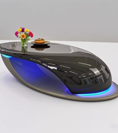 Modern oval fibreglass coffee table suitable for hotel lobbies, office receptions, and home furniture.