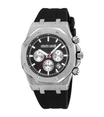 Roberto Cavalli Men Ottago Watch Black Silicone Chronograph