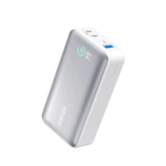 Anker 533 Powercore 10000mAh 30W PD power bank in white showing the LCD status display.
