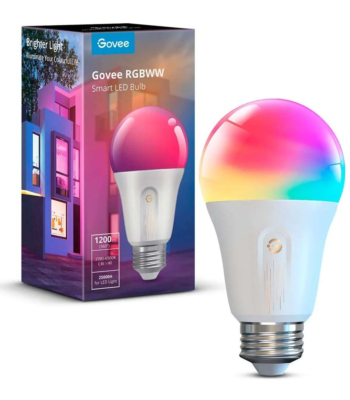 Govee smart Wi-Fi and Bluetooth color-changing light bulb showing various RGB colors