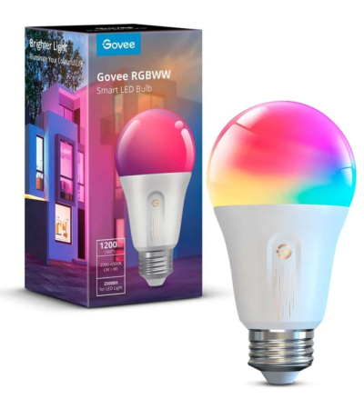 Govee smart Wi-Fi and Bluetooth color-changing light bulb showing various RGB colors