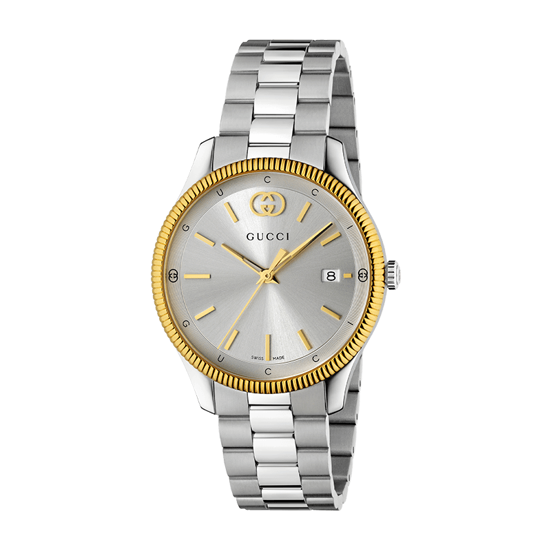 Gucci-G-Timeless-YA1264233-Silver-Dial-Steel-Watch Front view of Gucci G-Timeless YA1264233 watch with silver dial and stainless steel bracelet.