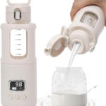 Handheld portable milk warmer with LCD temperature display and glass body