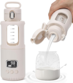 Handheld portable milk warmer with LCD temperature display and glass body