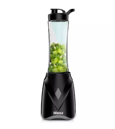 Wansa 300W personal blender with black base and clear 600ml jar