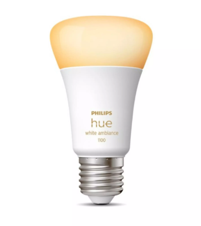 Philips Hue White Ambiance A60 E27 11W Smart Bulb with 1100 Lumen output.