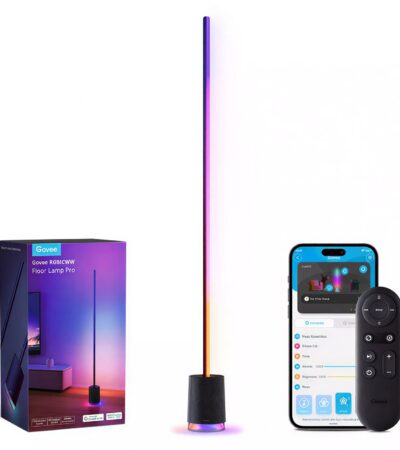 Govee Lyra RGBICWW corner floor lamp standing in a modern living room corner