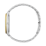 Front view of Gucci G-Timeless YA1264233 watch with silver dial and stainless steel bracelet.