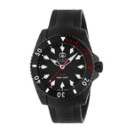 Gucci Dive watch with black dial, Interlocking G logo, and black rubber strap