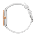 Gucci 25H YA163439 stainless steel watch with white rubber strap and pink gold bezel