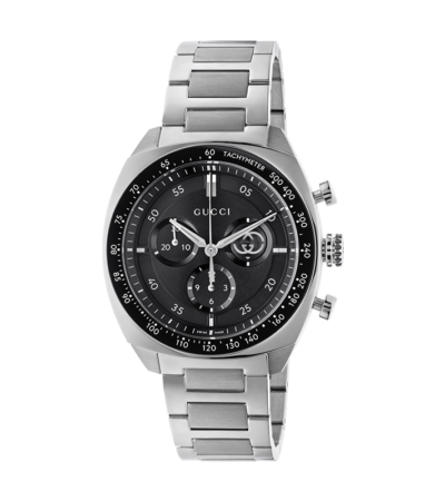 Gucci Interlocking chronograph watch with black dial and ceramic tachymeter bezel