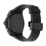 Gucci Dive watch with black dial, Interlocking G logo, and black rubber strap