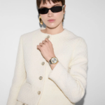 Front view of Gucci G-Timeless YA1264233 watch with silver dial and stainless steel bracelet.