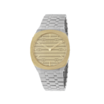 Gucci 25H Watch with yellow gold dial and stainless steel bracelet