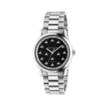 Gucci G-Timeless watch with black onyx dial and silver bee indexes