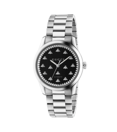 Gucci G-Timeless watch with black onyx dial and silver bee indexes
