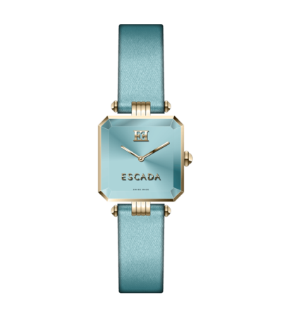 Escada Ava women's watch with blue rectangular dial and turquoise leather strap