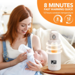 Handheld portable milk warmer with LCD temperature display and glass body