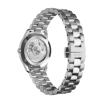 Gucci G-Timeless Slim 40mm automatic watch with blue dial, signature House motifs, and stainless steel bracelet.