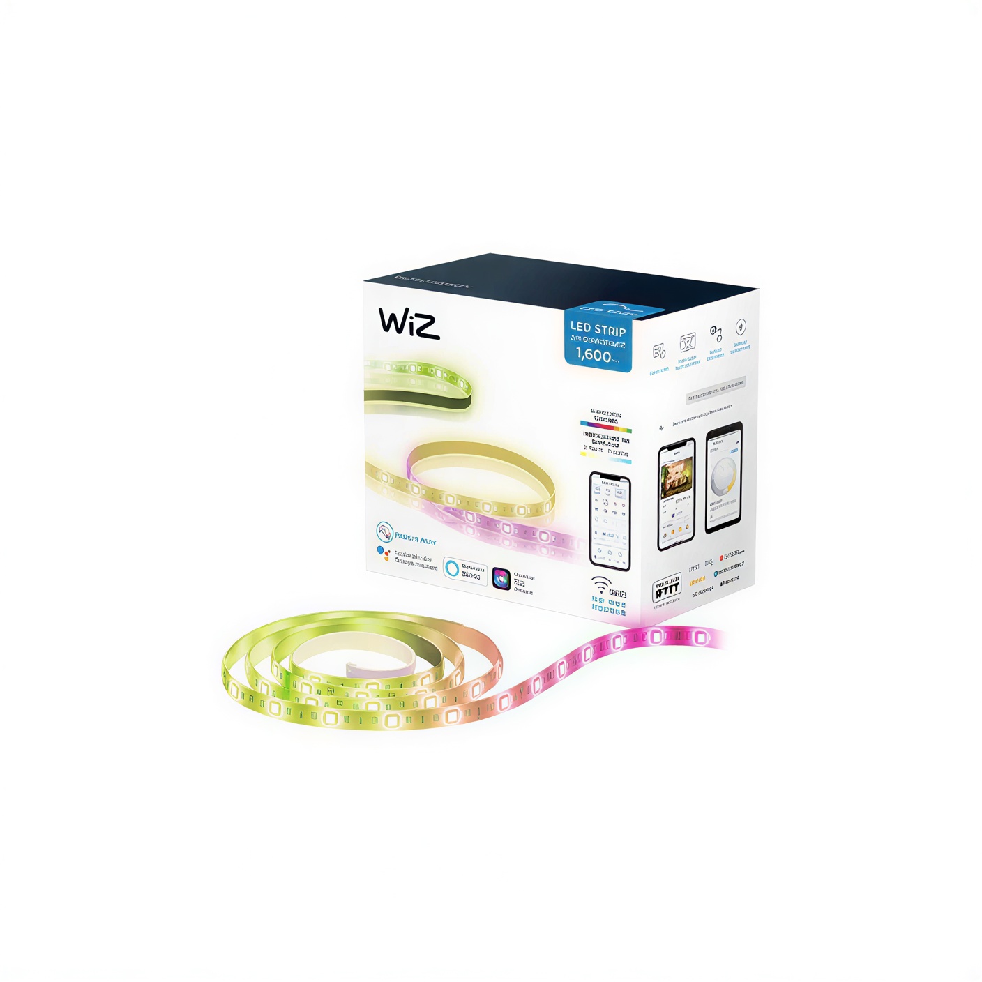 wiz-led-strip-starter-kit-2m-box-and-strip WiZ 2-meter smart Wi-Fi LED light strip starter kit with color changing features