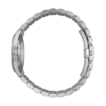 Gucci G-Timeless Slim 40mm automatic watch with blue dial, signature House motifs, and stainless steel bracelet.