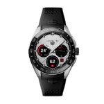 TAG Heuer Connected Calibre E5 45mm smartwatch with black rubber strap and digital dial.