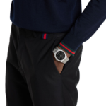 Front view of Gucci 25H automatic watch with stainless steel case and black dial