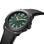 Bvlgari Octo Roma Special Edition watch with green dial and black DLC case.