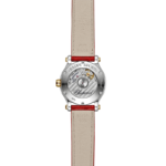Chopard Happy Sport 30mm watch with moving diamonds and rubies on golden dial