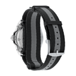 Gucci Dive automatic watch featuring a 40mm black dial and grey-black nylon Nato strap