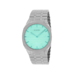 Gucci 25H watch with blue dial and stainless steel bracelet