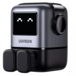 Ugreen Nexode RG 65W USB-C GaN Charger in Grey featuring 3 ports and robot face display.