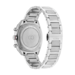 Front view of Gucci Interlocking YA142318 chronograph with green dial and black ceramic bezel.