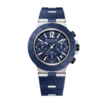Bvlgari Aluminium 41mm chronograph watch with blue rubber strap and blue dial